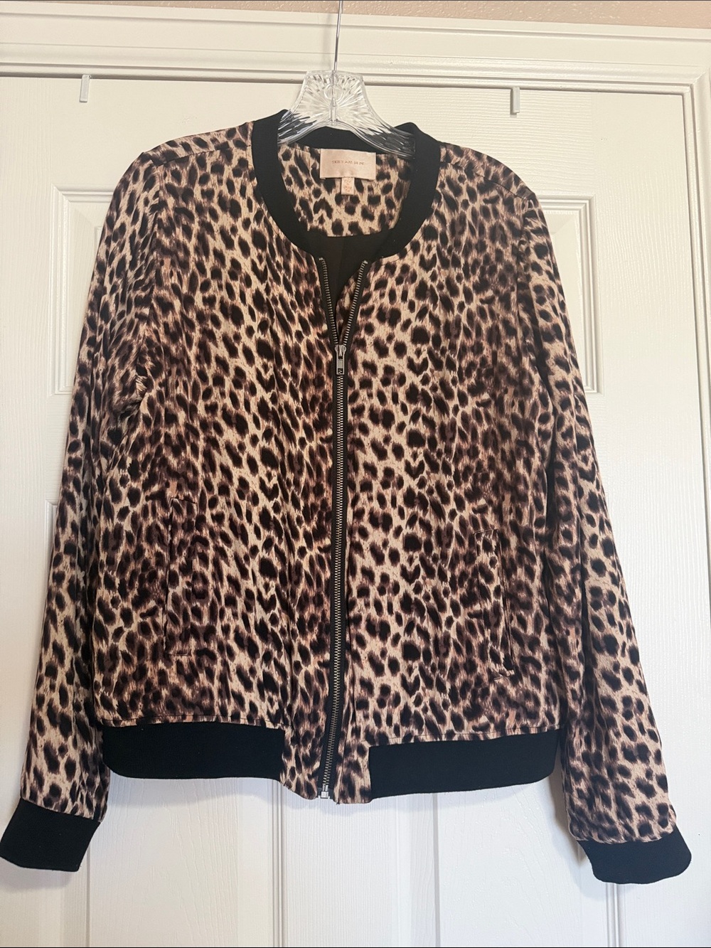 Skies Are Blue Leopard Print Bomber Jacket - Brown/Black